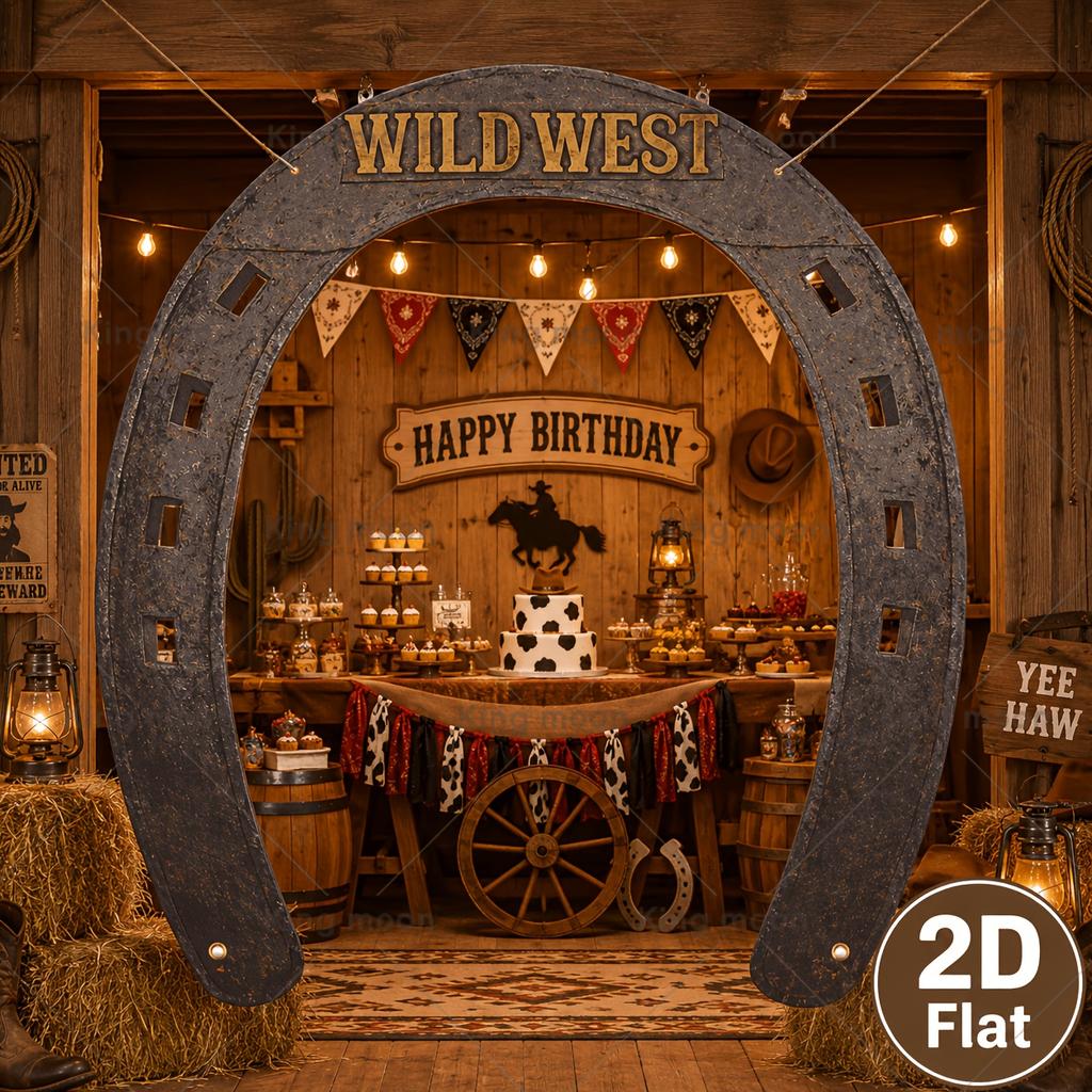 Western Cowboy Kulisse Banner, Wild West Hufeisen Rustikales Design, 78,74 x 47,24 Zoll Wandbehang Dekoration für Country-Motto-Party