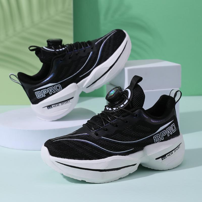 2025 new running shoes boys primary and secondary school students non-slip rotating buttons teenagers summer breathable running shoes wear-resistant
