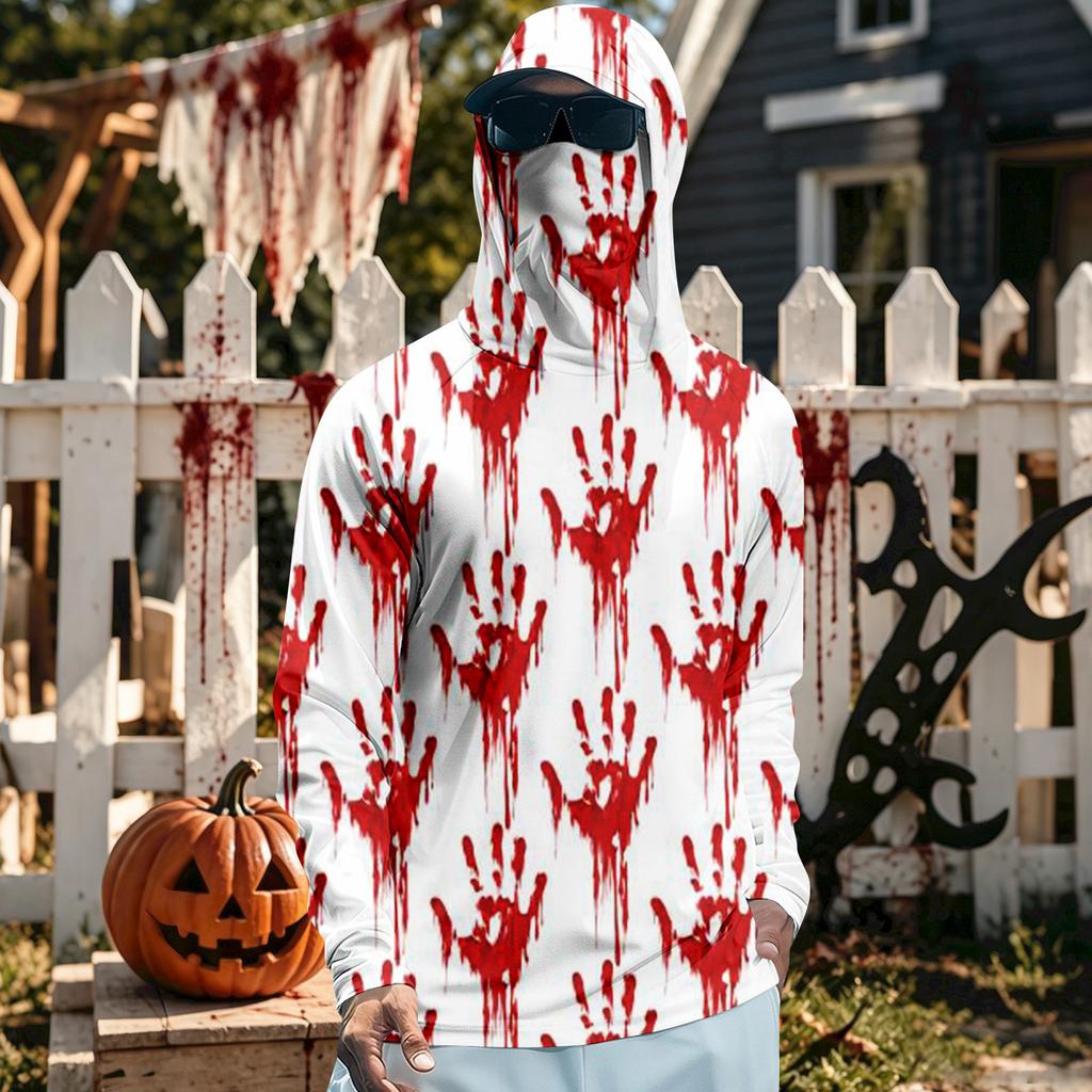 Herren Langarm Kapuzen T-Shirt Schnelltrocknend Sonne Halloween zum Angeln Fitness Sport