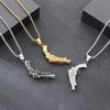 Larger Stainless Steel Gun Charm Pendant Necklace For Men Hip Hop Gold Color Party Jewelry Chunky Rock Boy Gift