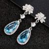 Sweet And Luxurious  Jewelry, European And American Sparkling Personality, Bride'S Wedding, Blue Zircon Earrings