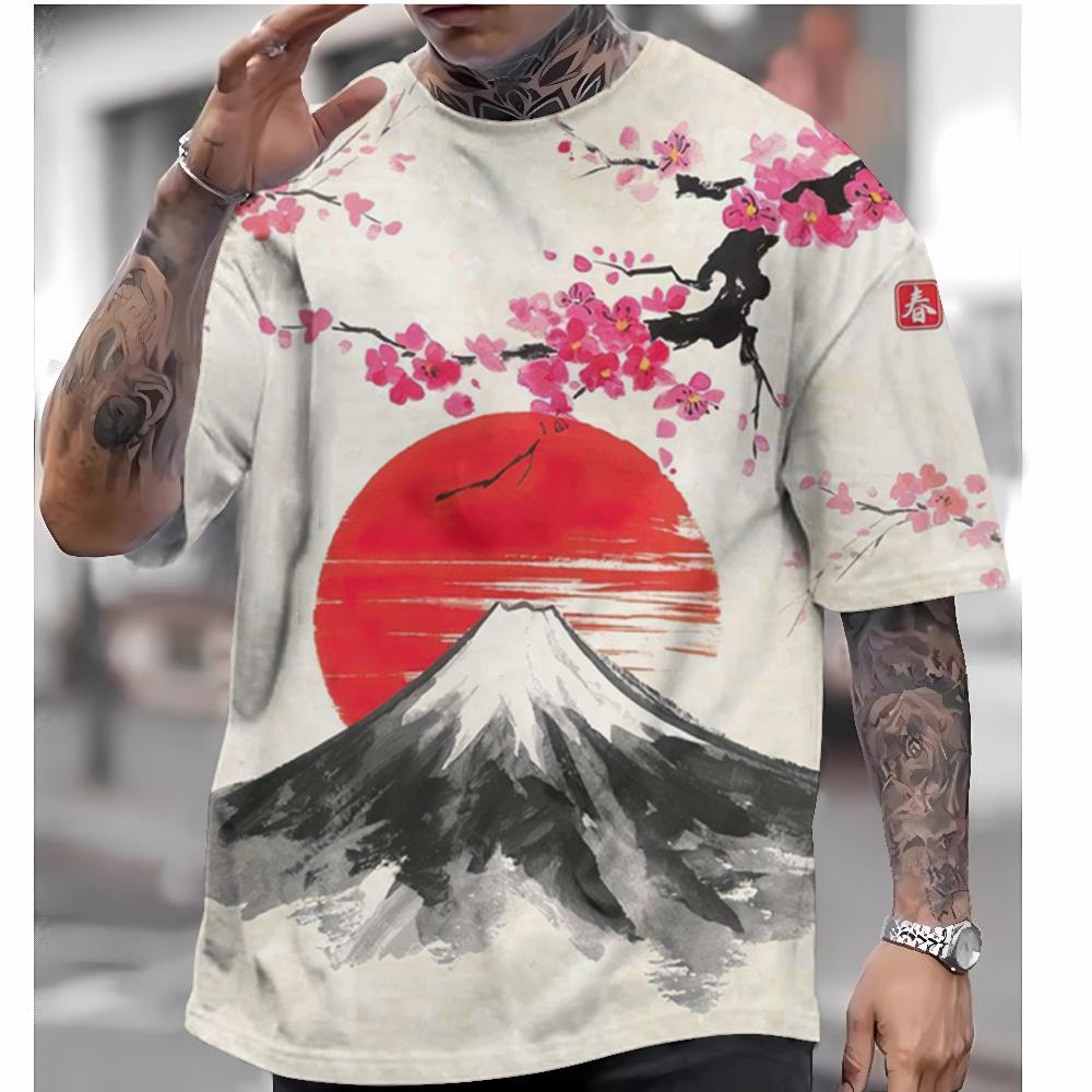 Men's T-shirt short-sleeved tops Japanese style Ukiyo-e clothing