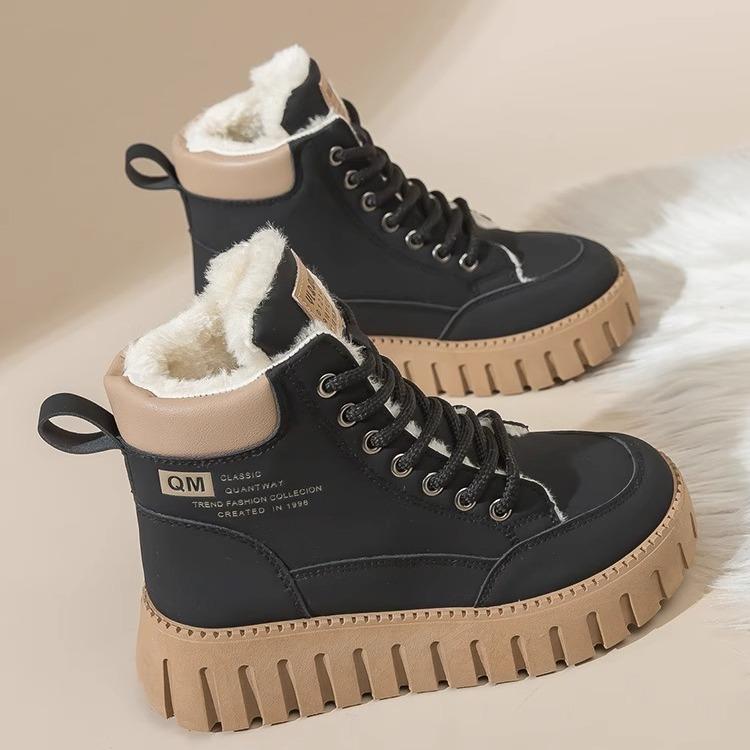 2025 autumn and winter new versatile velvet cotton shoes women's shoes British style Martin women's boots short boots platform snow boots