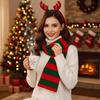 Plush Pom Christmas Hat Scarf Striped Pattern Santa Claus Beanie Knitted Holiday Scarf  Party