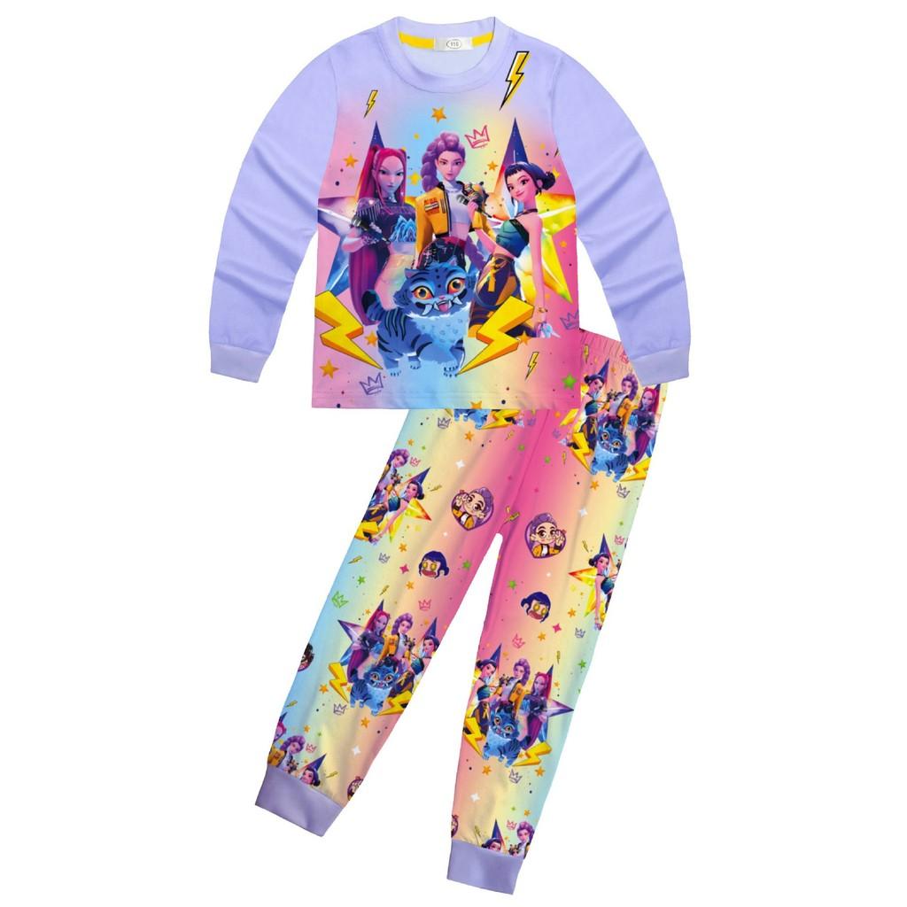 

Kids Girls K-POP Rumi Mira Zoey Print Long Sleeves T-Shirt Top Pants Trousers Pajamas Sleeping Sleepwear Sets 110cm