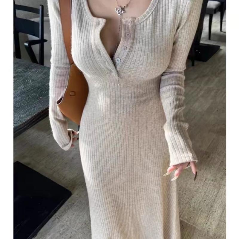 

2025 A/W Elegant Flannel Waist-Cinched Long Dress for Women - Slimming Drape Skirt XL