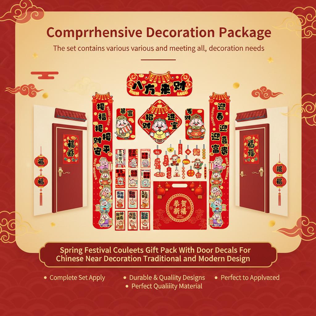 Traditional Spring Festival Couplets Gift Pack With Door Decals For Chinese New Year Decoration