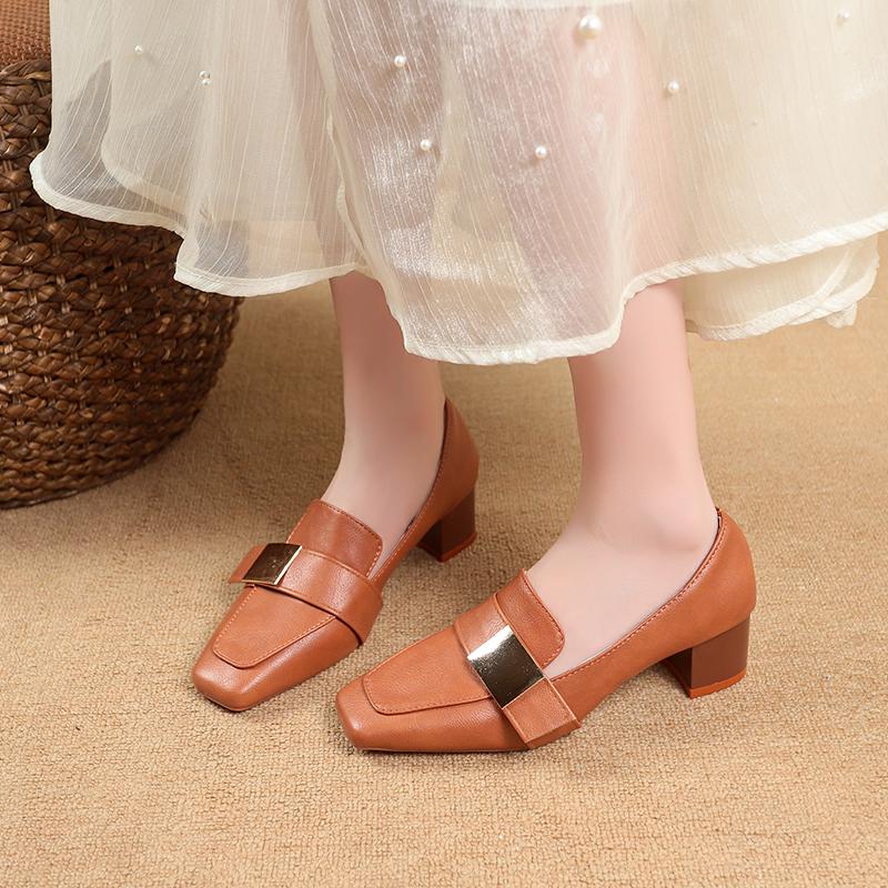 Fashion Square Toe Single Shoes Women Fall 2025 New Mid-High Heels Block Heel Fashion Loafers