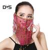 Performance Závoj Květina Flitry Korálky Dekor Krajka Břišní tanec Tribal Obličejový Závoj Nastavitelný popruh Indický Dance Závoj Halloween Kostýmový doplněk