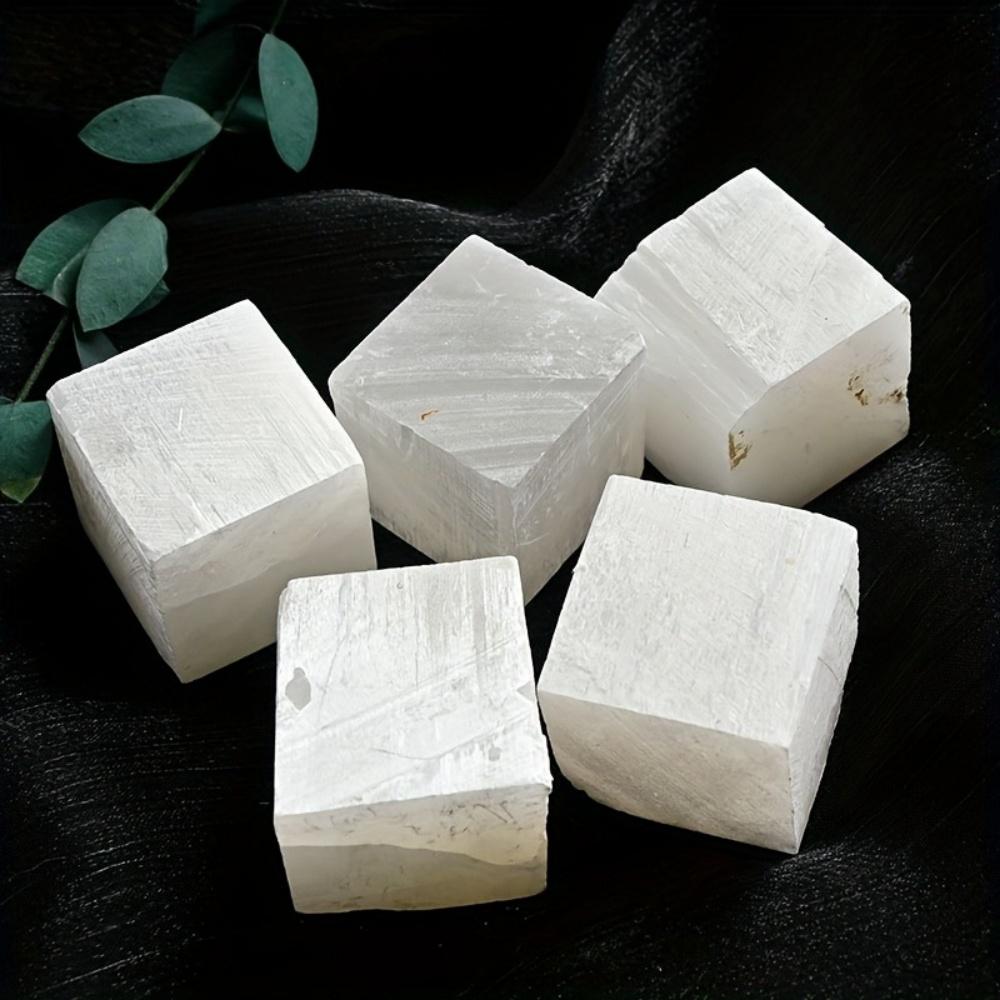 Natural White Selenite Cube Reiki Healing Mineral Specimen Clear Crystal Stone Cube Tumbled Folk Crafts for Home Decoration