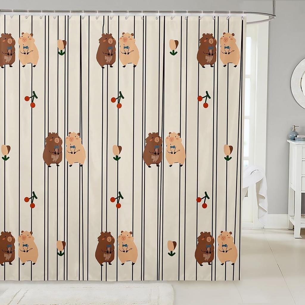 Lovely Capybara Fabric Shower Curtain, Cute Pet Rodents Shower Curtains for Bathroom Murine Animal Capybara Print Animals Lovers