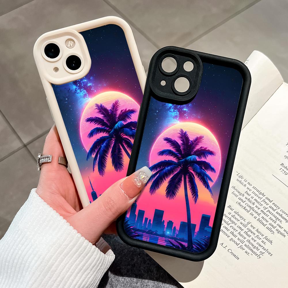 For iPhone 16 15 Pro Max Redmi Note 13 12 11 Pro Samsung S23 FE S24 Plus S24 Ultra A52 A72 A54 Cartoon Coconut Tree Full Lens Protect Soft Phone Case