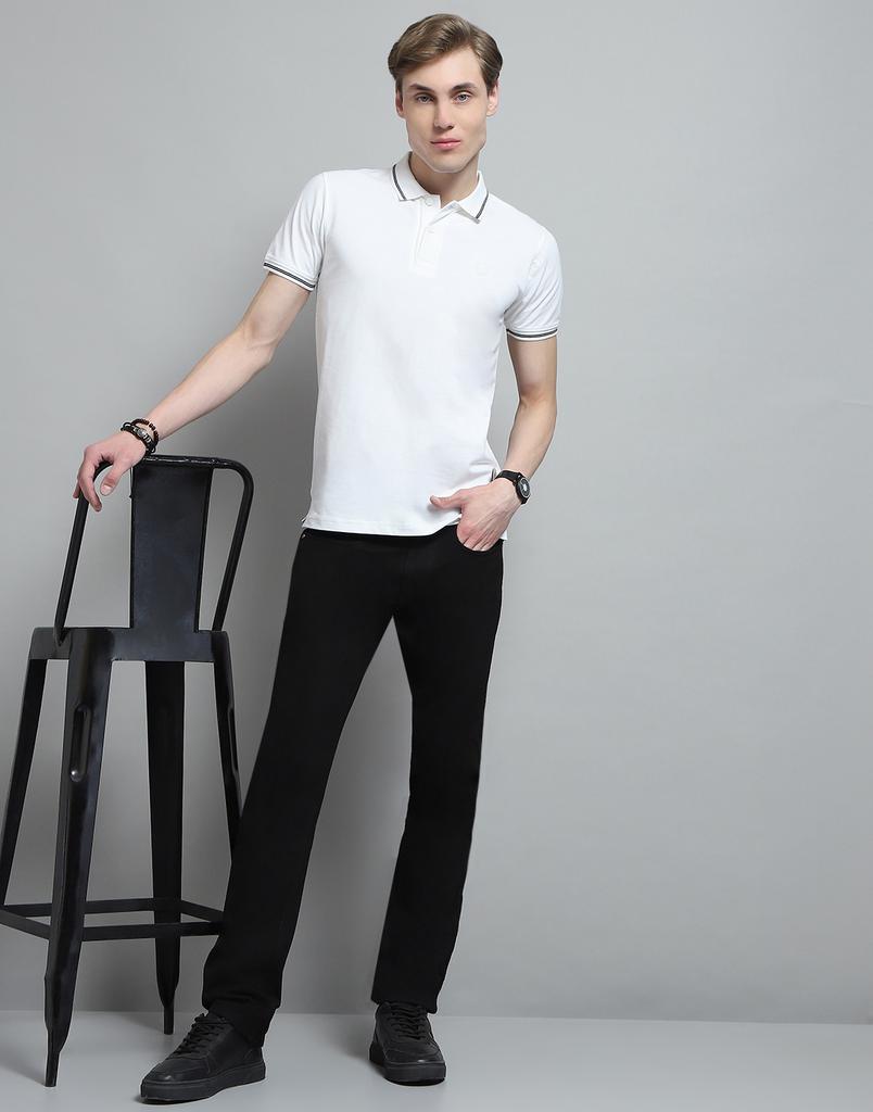 Monte Carlo Mens Solid White Collar Neck Half Sleeve T-Shirt