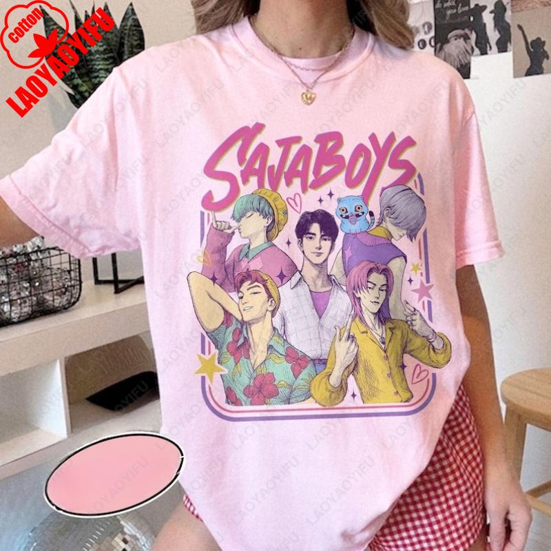 Saja Boys Band Cotton Shirt Kpop Demon Hunters Inspired Movie Retro Tshirt Men Women Fashion Summer Short Sleev All Match Tees