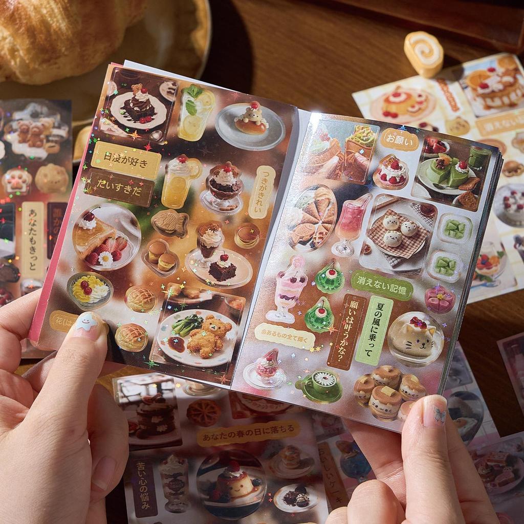 Kawaii Japanese Retro Cuisine Sweet Treat Sticker Book For Scrapbooking Diy Junk Journal Materials Aesthetic Stationery Supplies