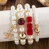 4pcs/set Ethnic Style Simulated Pearl Bracelets Adjustable Multilayer Hand Chain  For Women