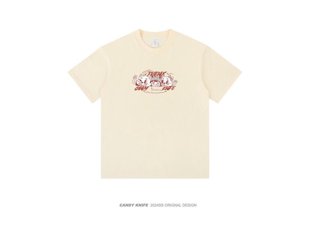 Trendmarke Japanischer Stil Lockerer Schnitt Cartoon Anime Print Baumwolle Unisex T-Shirt