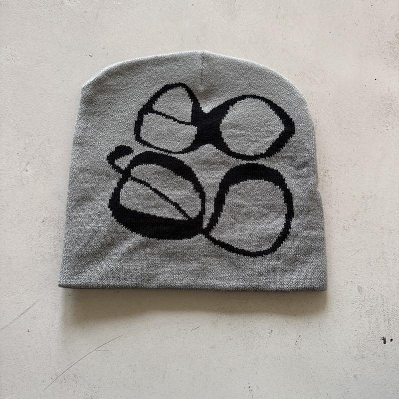 

Protection Knit Ear Hat With Embroidered Design For Autumn Casual Winter Gray