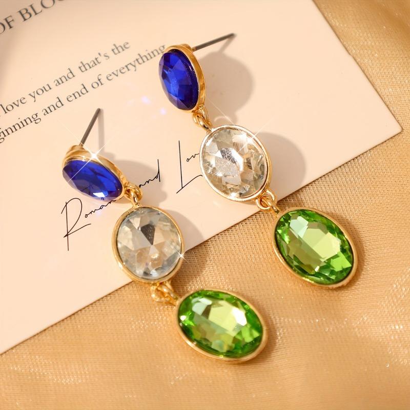 

Light luxury contrasting gemstone earrings, blue, white and green gradual change crystal earrings, retro long temperament earrings разноцветный