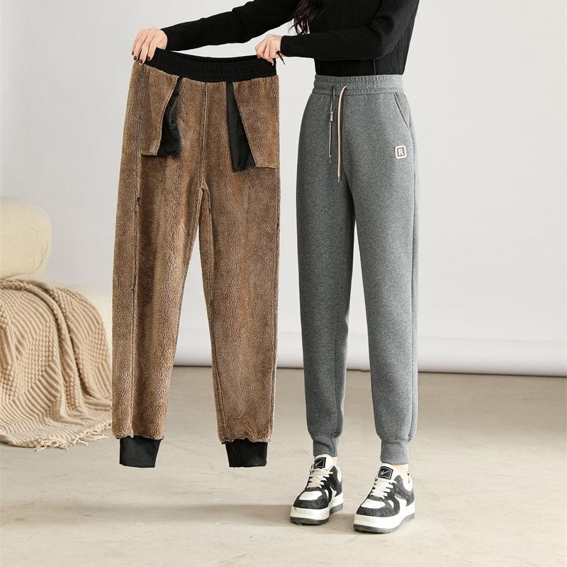 Winter Autumn Warm Women Pant Fashion High Waist Thick Loose Pants Solid Color All-Match Plush Sweatpants