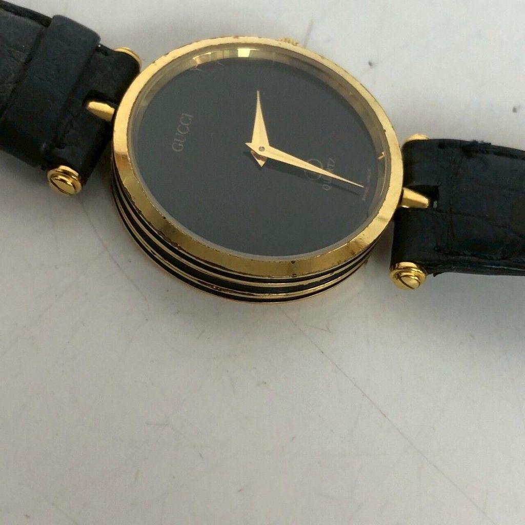Used GUCCI Gucci Watch Quartz Vintage Black Black Gold Gold Sale SALE Very Popular Top Grade Masterpiece Excellent Luxury Special Carefully Selected