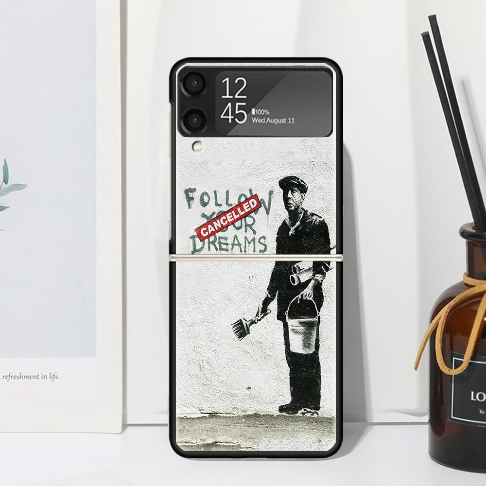Street Art Banksy Graffiti Phone Case For Samsung Galaxy Z Flip 7 Flip7 Zflip 6 Flip6 5 Flip5 4 Flip4 3 Flip3 5G Fundas Black Co