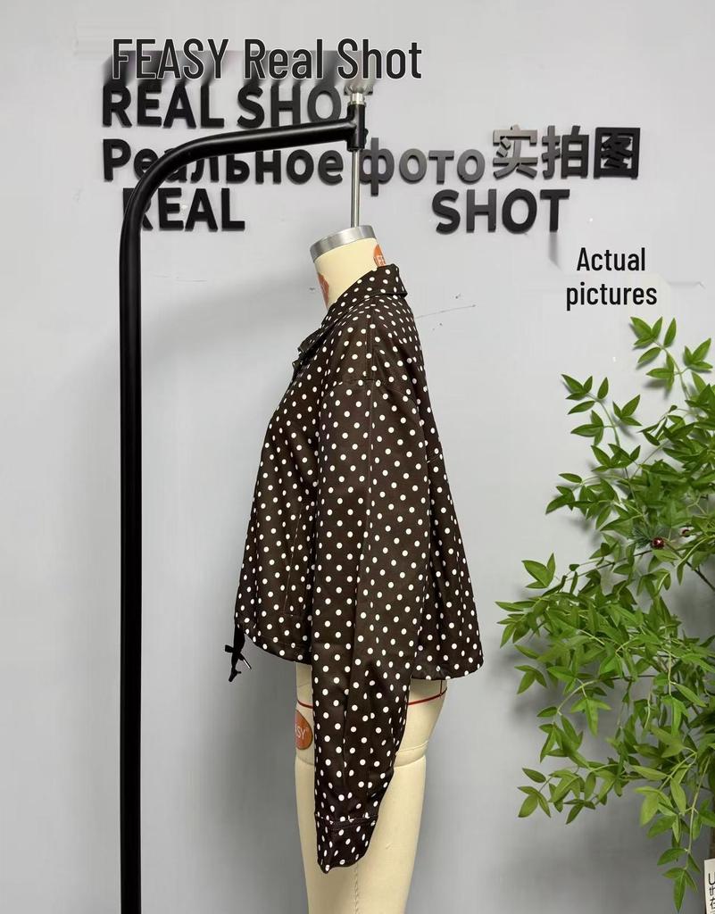 European & American Style Women's Polka Dot Bubble Jacket with Stand Collar