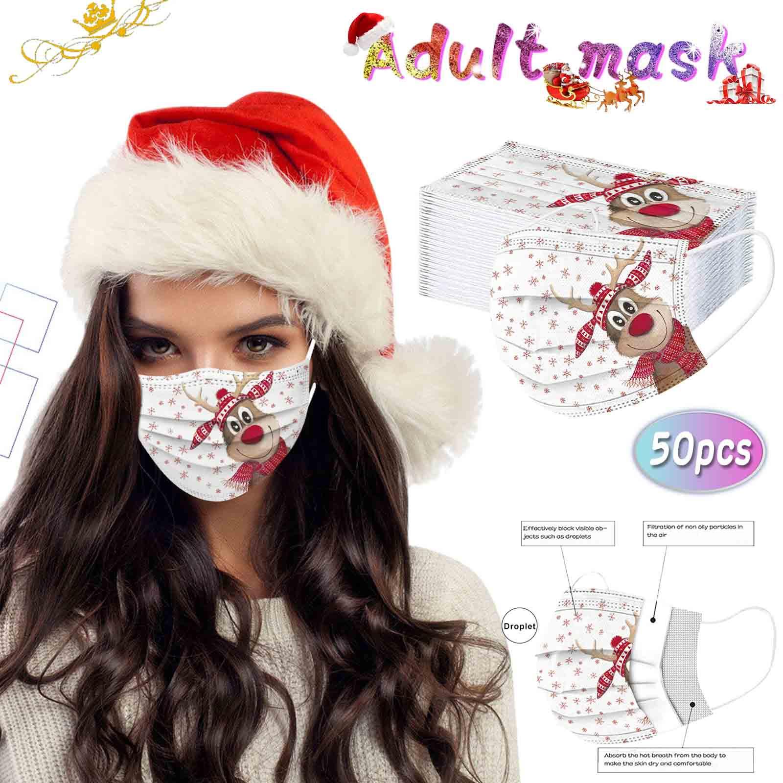

50pcs Christmas Print for Face Mask Disposable Earloop Mask