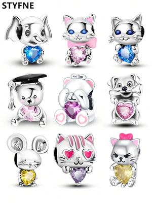 Charms Plata Copper Colors Lovable Kittens And Puppies Beads Charm Pendant For Original Bracelet For Women Diy Jewelry Love Gift