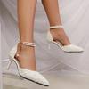 Fashion Elegant Ladies Pearls Ankle Strap Pumps Autumn 2025 Pointed Toe White Glitter High Heels Shoes Woman Plus Size 42 Bridal Shoes