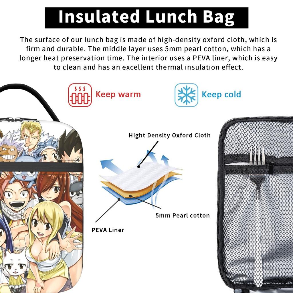 Fairys Tails Insulated Lunch Bags Cooler Bag Reusable,Meal Container Cartoon Large Tote Lunch Box Girl Boy Work Picnic