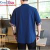 Cozy Up Chinesischer Stil 1/2 Ärmel Freizeithemd Herren Slim Stehkragen Stickerei Baumwolle und Leinen