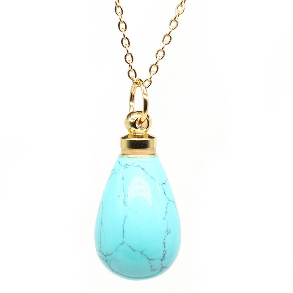 1Pc, Crystal Perfume Bottle Pendant Necklace - Natural Stone Charms with Golden Chain | Boho Chic Jewelry, Gifts for Her, Women's Fashion Accessories