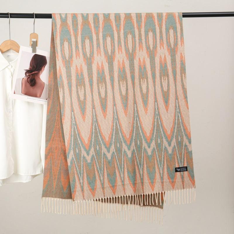 Ethnic Style Women Printed Shawl Autumn Winter  Muslim Hijab Imitation Cashmere Tassels Scarves Luxury Thick Warm Scarf Female