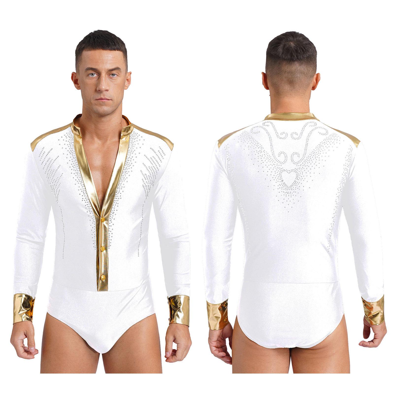 

Чоловіки Фігурне катання Танцювальний купальник Deep V Боді для сучасного джазу Танго Самба Ча Ча Румба Бальний костюм L білий