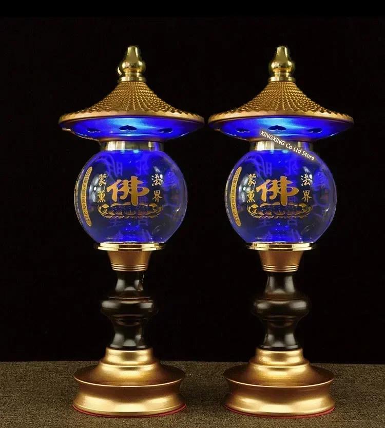 Color Crystal Lotus Candlestick holder Plug In Buddha Offering Crystal Ball Carving Scripture Temple Buddha Hall Domestic Buddha