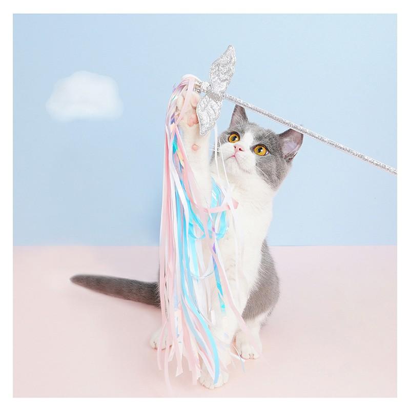 Cat Wand Toy With Feather Bell Interactive Play Durable Plastic Teaser Stick Boredom Relief Dental Care
