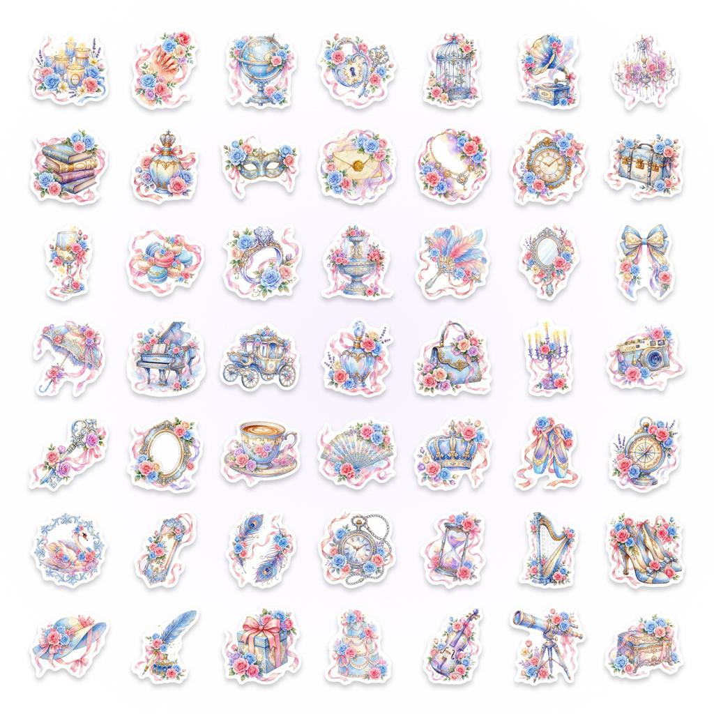 50 European Dream Stickers, Watercolor Retro Rose Romantic Hand Account Decoration Diy Material Stickers