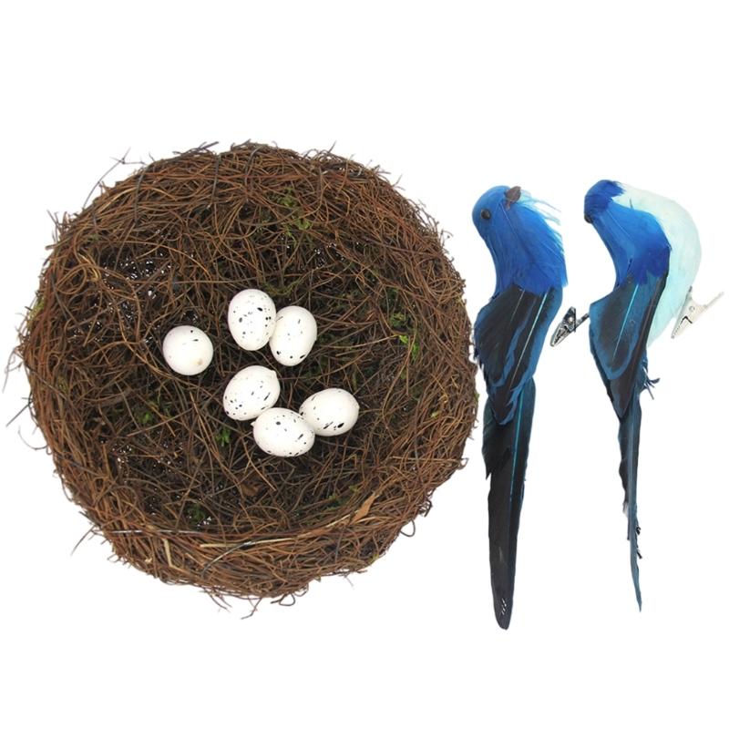 

Realistic Handwoven Rattan Bird Nest Set With Artificial Birds Eggs For Easter Home Party Photo Decorations Indoor Use