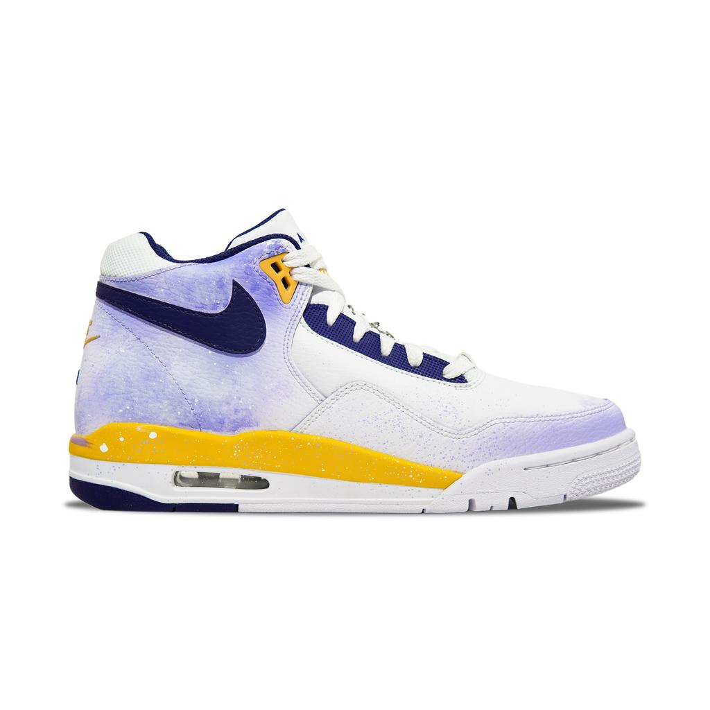 Nike Flight Legacy Cushioning Slip Resistant Abrasion Resistant High Top Basketball Shoes Men's Purple Yellow BQ4212-102(Team818-)