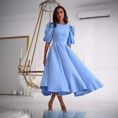 2024 Europäisches & Amerikanisches Damen Einfarbig Sexy Rückenfrei Puffärmel Großes Schwingkleid