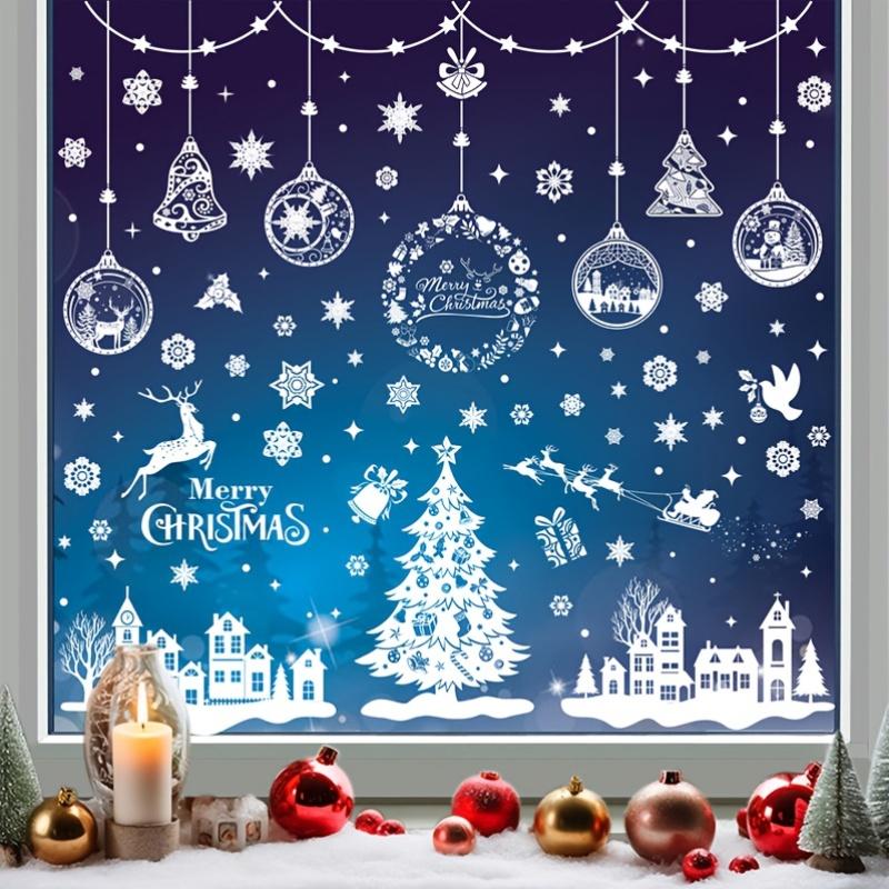 243pcs (9 SHEETS) Merry Christmas Window Sticker Decoration Kit - Snowflake Window Stickers, Christmas Tree Reindeer Decorations
