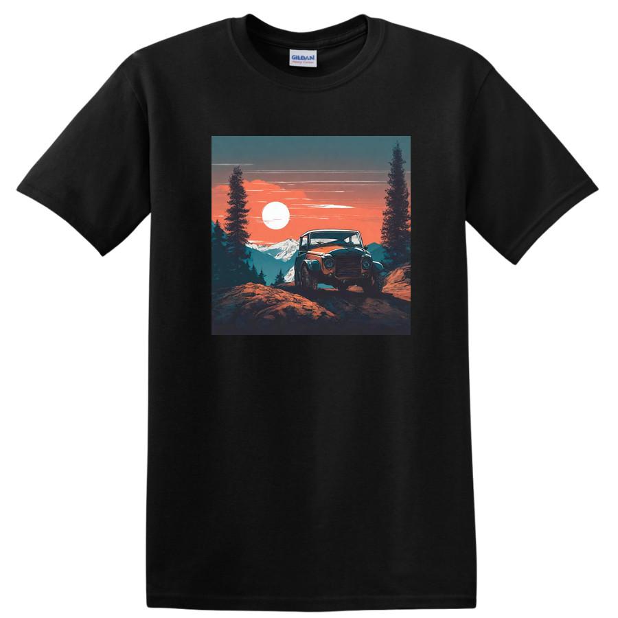 Off-Road Adventure T Shirt Vintage Car Mountains Sunset Wilderness Tee 3XL