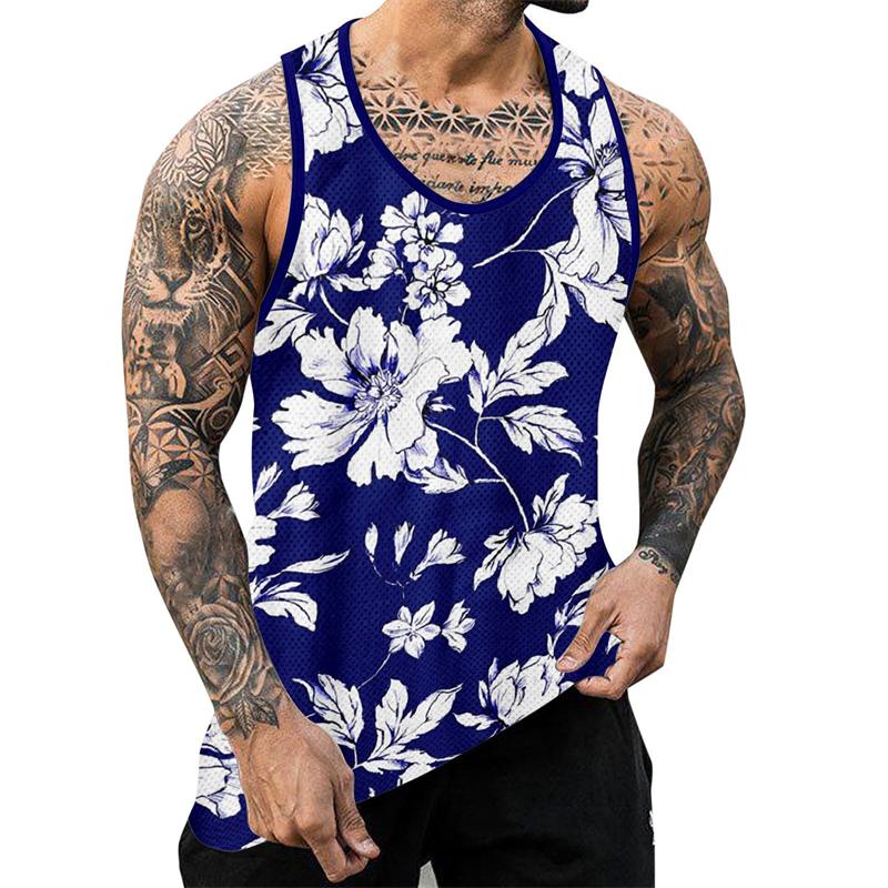 Palm Tree Graphic Tank Top For Men 3D Print Sleeveless Beach Hemp Palm Pattern Tops Paint Vest Hawaii Colorful Pigment T-shirt