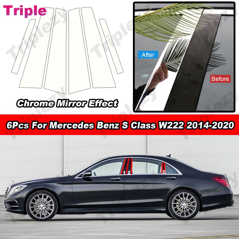 

Для Mercedes Benz S Class W222 2014- 6 шт. Глянцевые Хромированные PC Материал BC Стойка Столбик Накладка Отделка Двери Молдинг Окна Наклейки Chrome