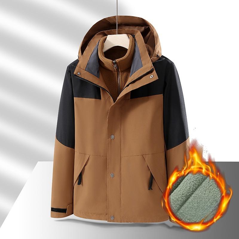 Outdoor Jacket Autumn and Winter Three-in-one Removable Fleece Liner Plus Velvet Thickened Waterproof Jacket