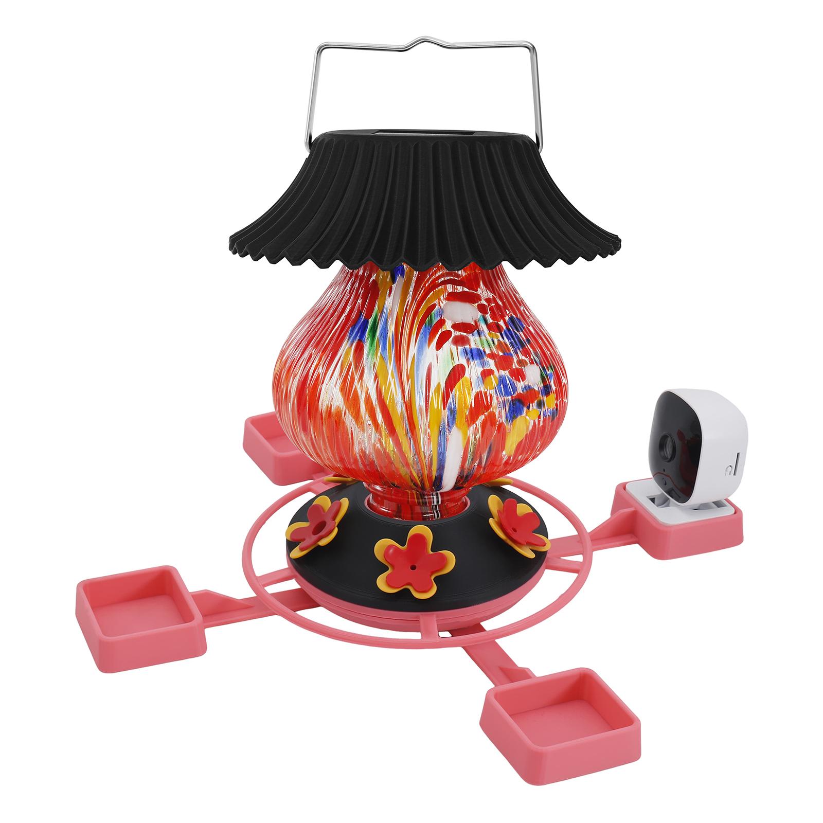 Four-headed Printed Bird Feeder - Self-charging Night Light And Bird Feeder, A Modern Garden Decoration That Attracts Birds Day And Night.