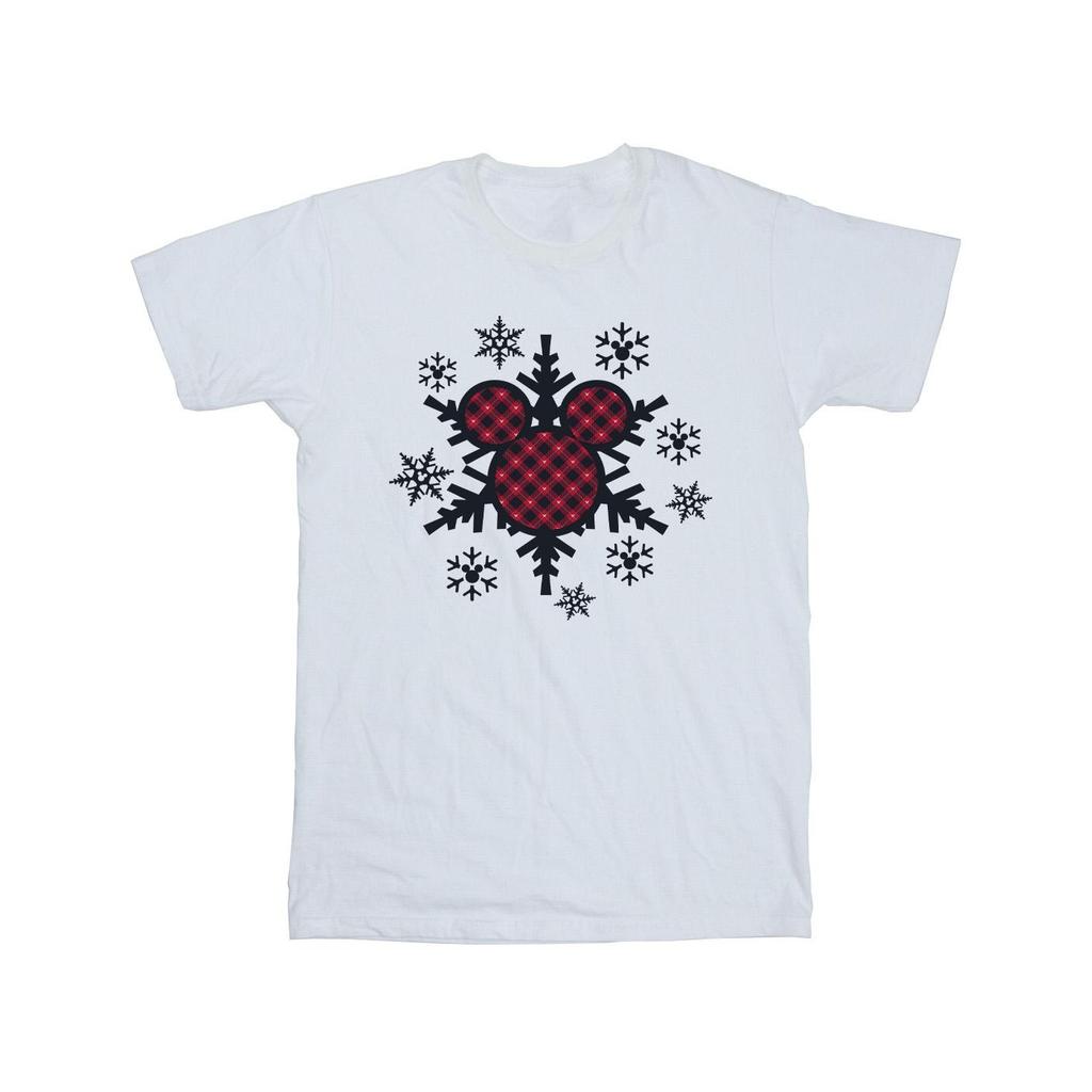 Disney Boys Mickey Mouse Gingham Snowflakes Cotton T-Shirt