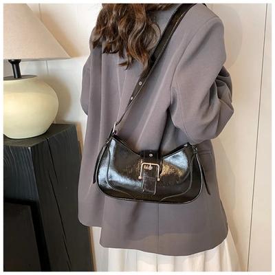 Monochrome, schlichte und elegante PU-Damentasche mit Kettenreißverschluss, Umhängetasche, weich und vielseitig, Pendeltasche