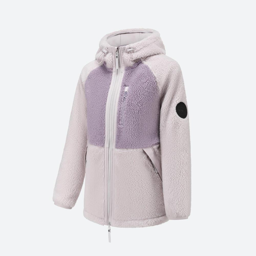 DECATHLON SH500 QUECHUA Warm Colour-Blocked Hiking Hooded Long Sleeve Fleece Jacket Women's Pale Purple Grey
